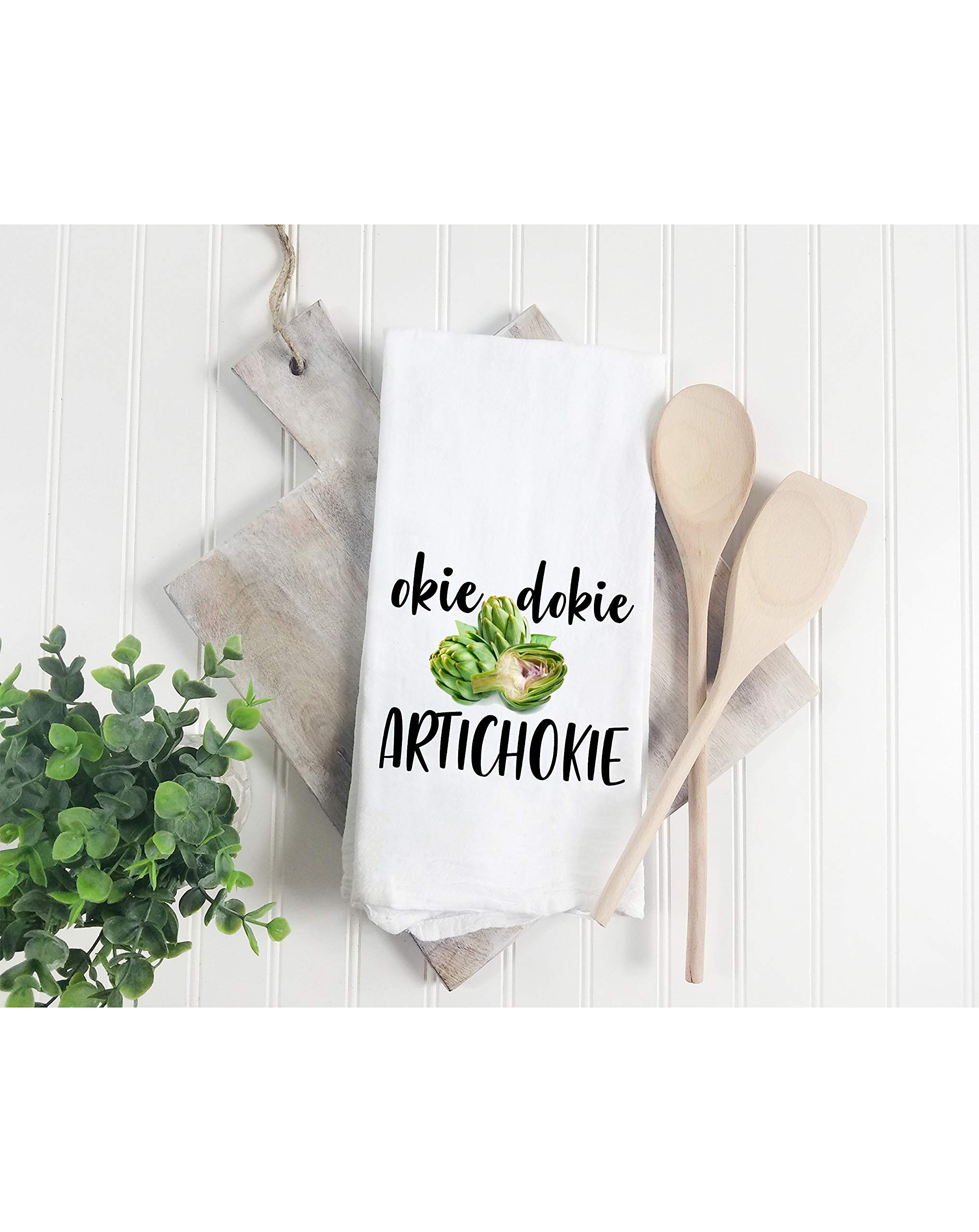 Okie dokie ARTICHOKIE - Dish Towel Kitchen Tea Towel Funny Saying Humorous Flour Sack Towels Great Housewarming Gift 28 inch by 28 inch, 100% Cotton, Multi-Purpose Towel