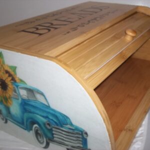 Blue Truck Bread Box Bamboo Wood Sunflowers Kitchen Country Decorative Decor new