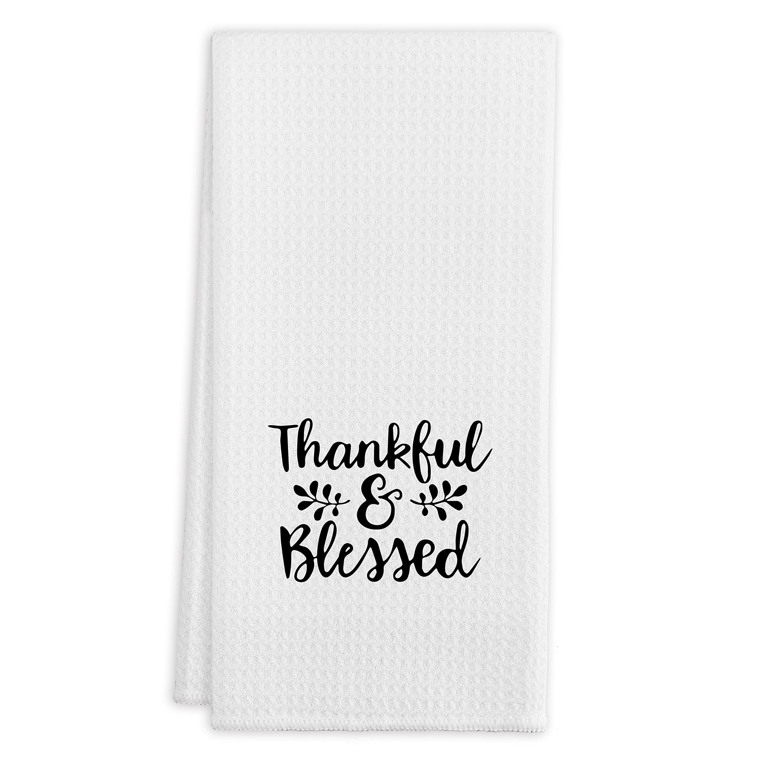 QIYUHOY Thankful and Blessed Autumn Fall Kitchen Towels Tea Towels, 16 X 24 Inches Cotton Modern Dish Towels Dishcloths,Dish Cloth Flour Sack Hand Towel for Farmhouse Kitchen Decor,Thanksgiving Gifts