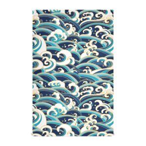 sletend kitchen towels or tea towels japanese style sea wave 28x18in polyester material dish towels or dishcloths with hanging loop, set of 1 hand towel for dining table kitchen.