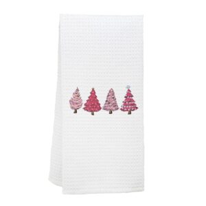 keuspi farmhouse vintage hot pink christmas tree waffle kitchen towel dish towel cloth,winter xmas holiday drying cloth tea hand towels for kitchen drying washing cooking baking decorations