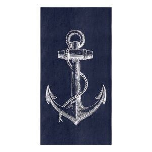 chucoco kitchen towel absorbent dish towels simple sketch wooden anchor 1 pack soft reusable hand towel washing cloths, quick drying hanging terry for home cleaning nautical theme navy blue back