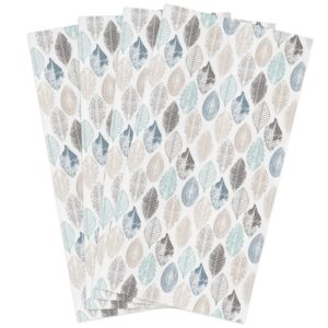 kitchen dish towel set of 4, leaves specimens blue khaki teal grey white background hand towels, ultra soft absorbent drying cloth tea towels for kitchen, bathroom, bar, hotel (18 x 28 inches)