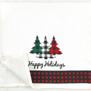 Farmhouse Christmas Kitchen Hand Towels: Postal Country Truck and Trees Herringbone Cotton Weave with Decorative Checkered Prints on Terrycloth with Easy Hang Fabric Loops (Farm Fresh Trees)