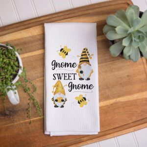 CANARY ROAD Gnome Sweet Gnome Kitchen Towel | Bee Theme Dish Towel | Summer Kitchen Decor | Seasonal Decor | Kitchen Accessories | Housewarming Gift | Gift for Friend | Funny Gnome Pun