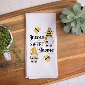 CANARY ROAD Gnome Sweet Gnome Kitchen Towel | Bee Theme Dish Towel | Summer Kitchen Decor | Seasonal Decor | Kitchen Accessories | Housewarming Gift | Gift for Friend | Funny Gnome Pun