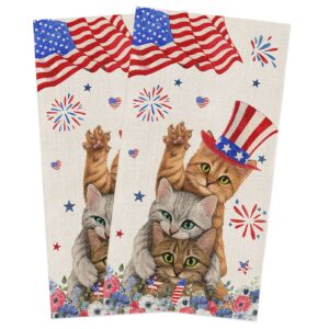 4th of july kitchen towels set american flag cats patriotic hand towel poppy hat stripes stars dish towel 2 pack absorbent soft dish cloths tea towels for summer bbq memorial day independence day