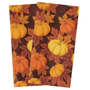 duophi fall kitchen towels set harvest orange pumpkin maple leaves dish towel happy thanksgiving day it's y'all dishcloths 2 pack,18x28 inches absorbent soft cotton cloths bar & tea