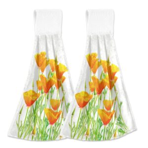 aslsiy yellow orange poppies hanging kitchen towels spring wildflowers bathroom hand tie towel fast drying dish tea towels for bath tabletop gym home decor set of 2