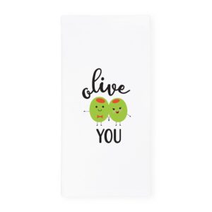 the cotton & canvas co. olive you soft and absorbent kitchen tea towel, flour sack towel and dish cloth