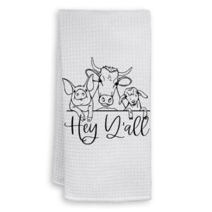 hiwx hey y'all farm animals decorative kitchen towels and dish towels, cow goat farm country farmhouse hand towels tea towel for bathroom kitchen decor 16×24 inches