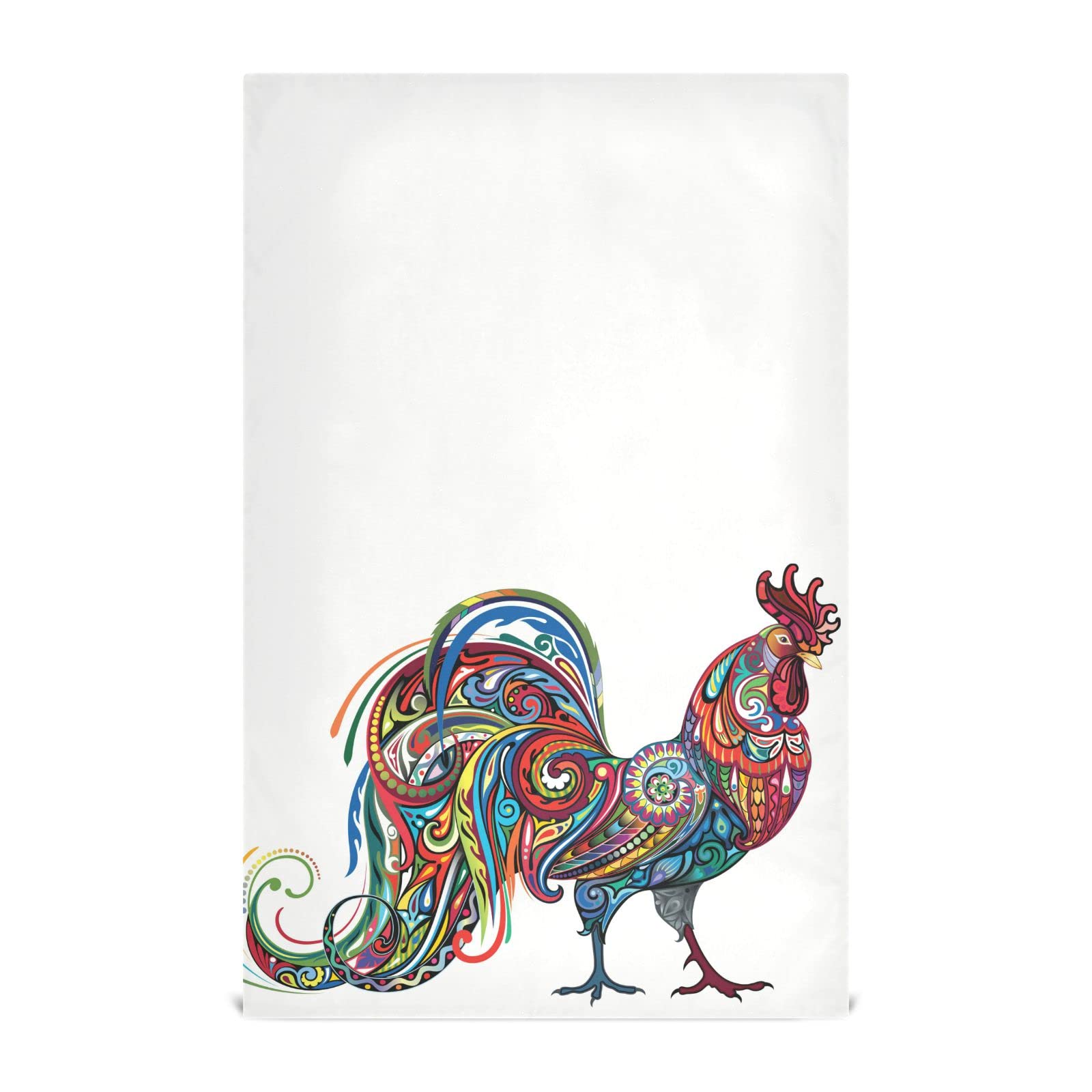 Exnundod Chicken Kitchen Dish Towel Set of 4, Ethnic Rooster Tea Towels Decorative 18x28in Reusable Thin Absorbent Microfiber Dishcloth for Drying Wiping Cleaning Decorative