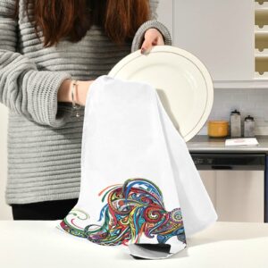 Exnundod Chicken Kitchen Dish Towel Set of 4, Ethnic Rooster Tea Towels Decorative 18x28in Reusable Thin Absorbent Microfiber Dishcloth for Drying Wiping Cleaning Decorative