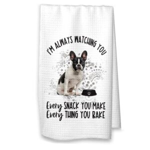 the creating studio personalized french bulldog kitchen towel, french bulldog gift for dad, gift from dog, housewarming gift hostess gift always watching you (black/white no name)