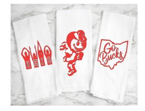 makinit gifts flour sack towel ohio 3 piece tea towel set 27" x 27" trifolded 100% cotton highly absorbent kitchen dish towel