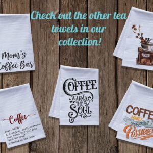 Moms Coffee Bar Kitchen Towel - Extra Large Premium Flour Sack Tea Towel, dish towel, Coffee themed gifts for Mother's Day - Made in the USA