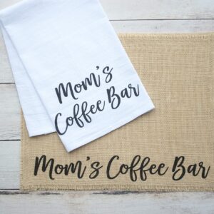 Moms Coffee Bar Kitchen Towel - Extra Large Premium Flour Sack Tea Towel, dish towel, Coffee themed gifts for Mother's Day - Made in the USA