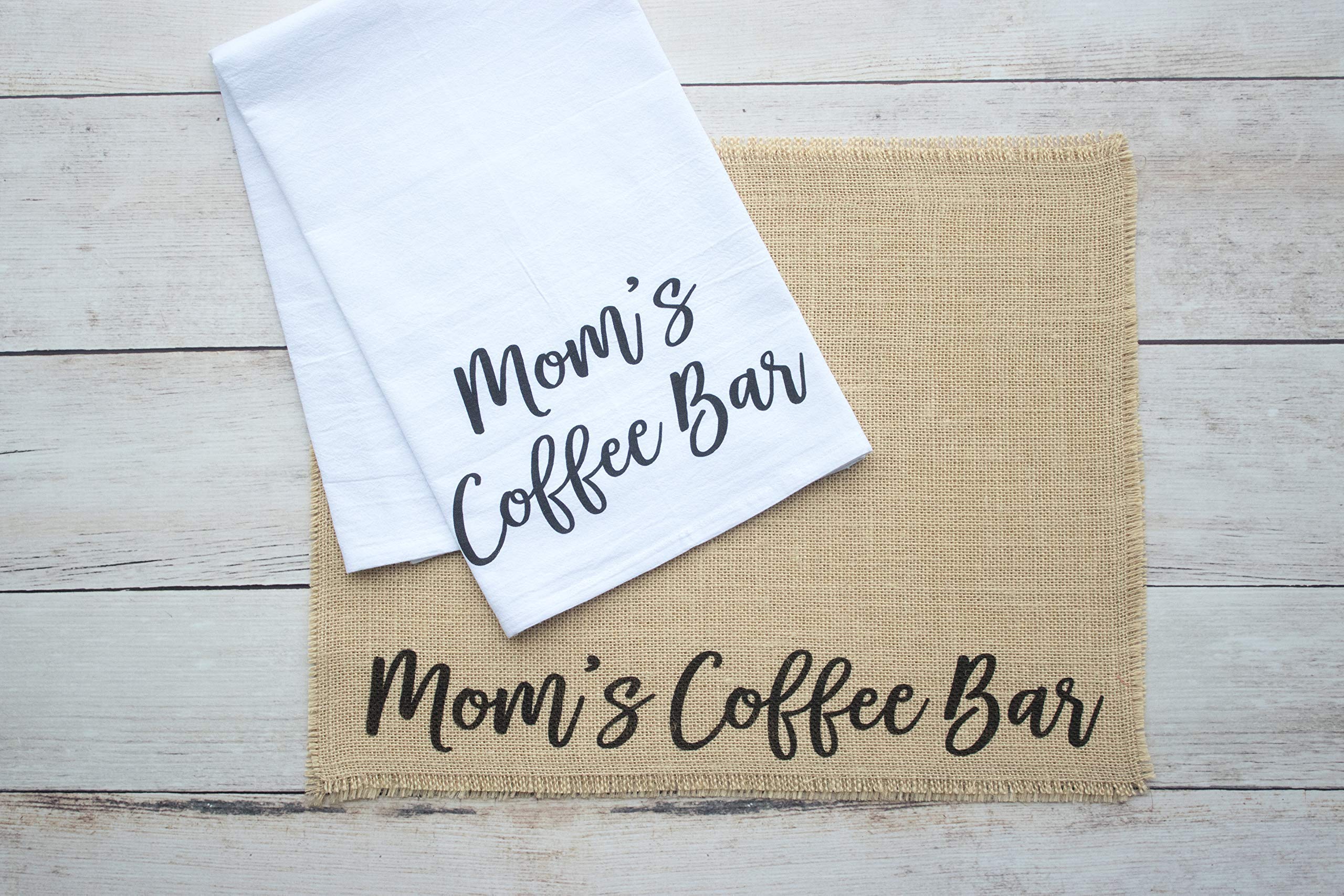 Moms Coffee Bar Kitchen Towel - Extra Large Premium Flour Sack Tea Towel, dish towel, Coffee themed gifts for Mother's Day - Made in the USA