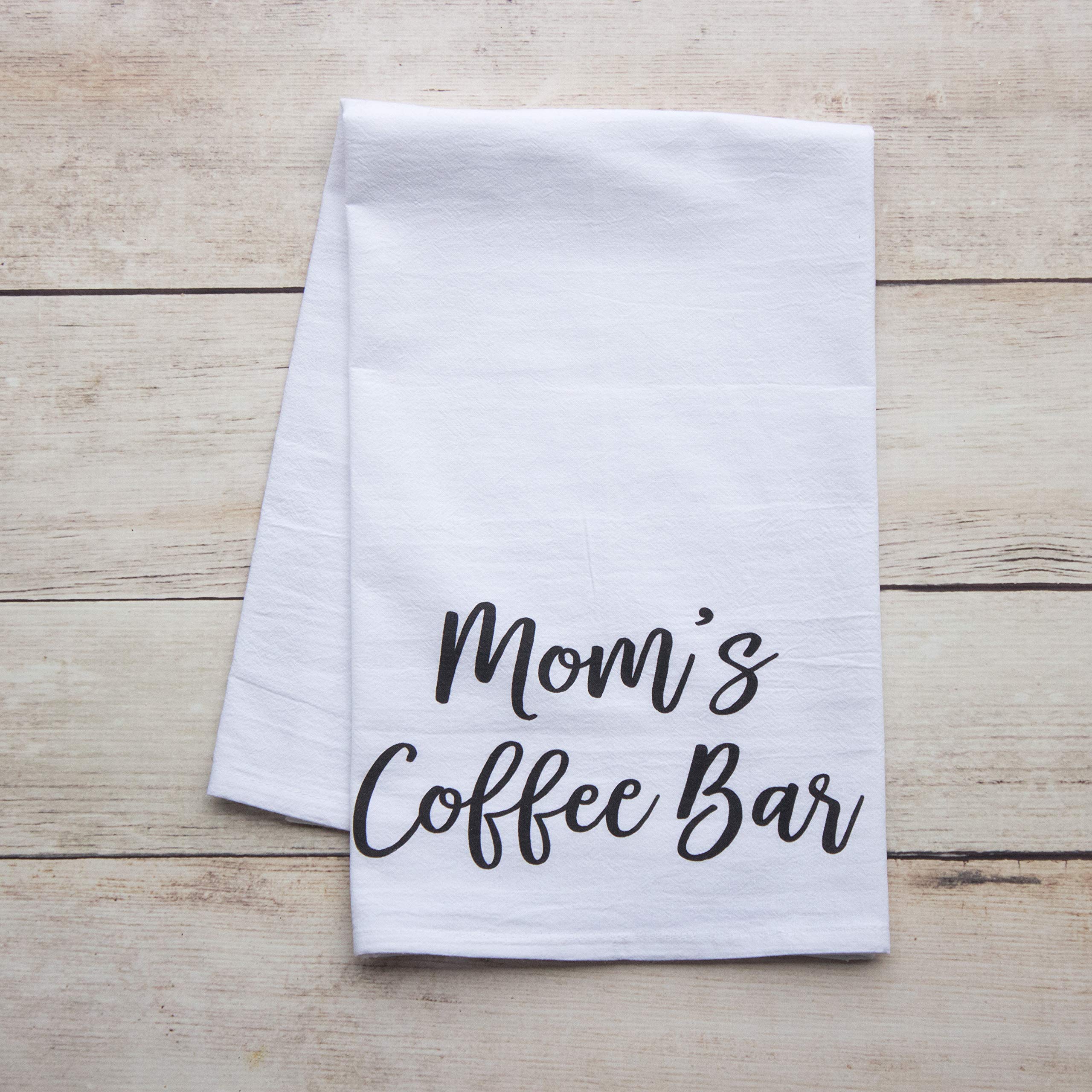 Moms Coffee Bar Kitchen Towel - Extra Large Premium Flour Sack Tea Towel, dish towel, Coffee themed gifts for Mother's Day - Made in the USA