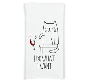 i do what i want flour sack kitchen towel with hanging loop - funny cute cat lover dish cloth housewarming hostess birthday christmas gift