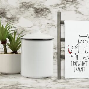 I Do What I Want Flour Sack Kitchen Towel with Hanging Loop - Funny Cute Cat Lover Dish Cloth Housewarming Hostess Birthday Christmas Gift
