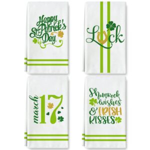 anydesign st. patrick's day kitchen towels 18 x 28 inch green shamrock dish towel lucky clover hand drying tea towel for cooking baking cleaning wipes, set of 4