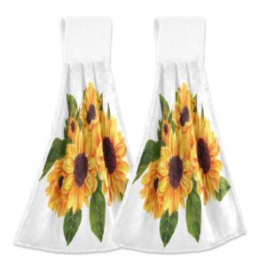 boccsty golden yellow sunflowers hanging kitchen towels 2 pieces green leaves hand painted dish cloth tie towels hand towel tea bar towels for bathroom farmhous housewarming tabletop home decor