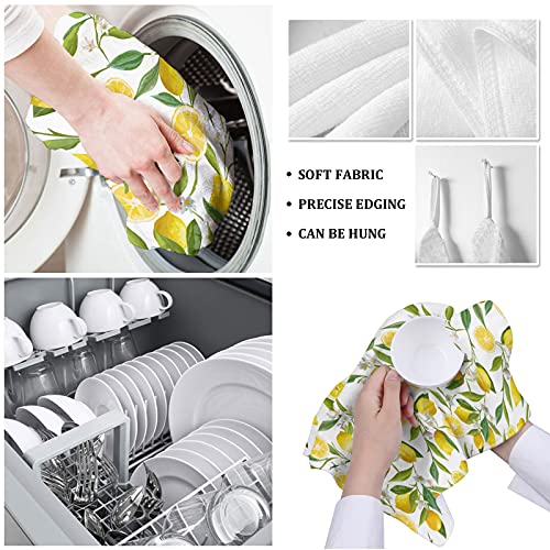 Yun Nist Kitchen Dish Towels,Spring Yellow Lemon Green Leaves Soft Microfiber Dish Cloths Reusable Hand Towels,Farm Fruit Floral Leaf Watercolor Washable Tea Towel for Dishes Counters 1 Pack