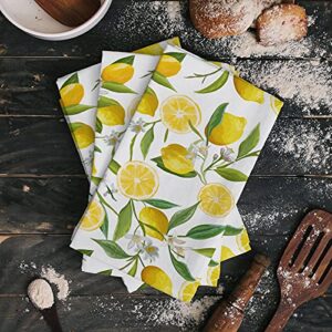 Yun Nist Kitchen Dish Towels,Spring Yellow Lemon Green Leaves Soft Microfiber Dish Cloths Reusable Hand Towels,Farm Fruit Floral Leaf Watercolor Washable Tea Towel for Dishes Counters 1 Pack