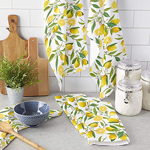 Yun Nist Kitchen Dish Towels,Spring Yellow Lemon Green Leaves Soft Microfiber Dish Cloths Reusable Hand Towels,Farm Fruit Floral Leaf Watercolor Washable Tea Towel for Dishes Counters 1 Pack