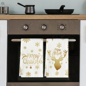 AnyDesign Christmas Kitchen Towel Gold Snowflake Reindeer Dish Towel 18 x 28 Inch Let It Snow Hand Drying Tea Towel for Cooking Baking, Set of 4