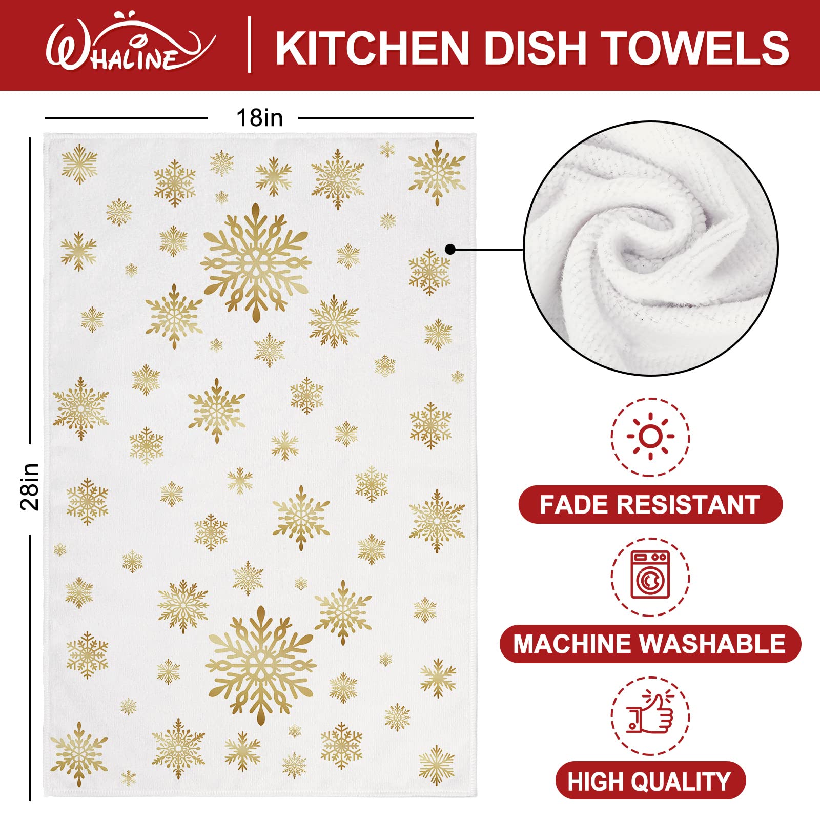 AnyDesign Christmas Kitchen Towel Gold Snowflake Reindeer Dish Towel 18 x 28 Inch Let It Snow Hand Drying Tea Towel for Cooking Baking, Set of 4