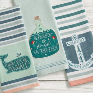 Design Imports DII Deep Sea Beach Inspired Embellished Dish Towels - Set of 3 - Mermaid Kisses - I Think You're Swhale - Make a Splash