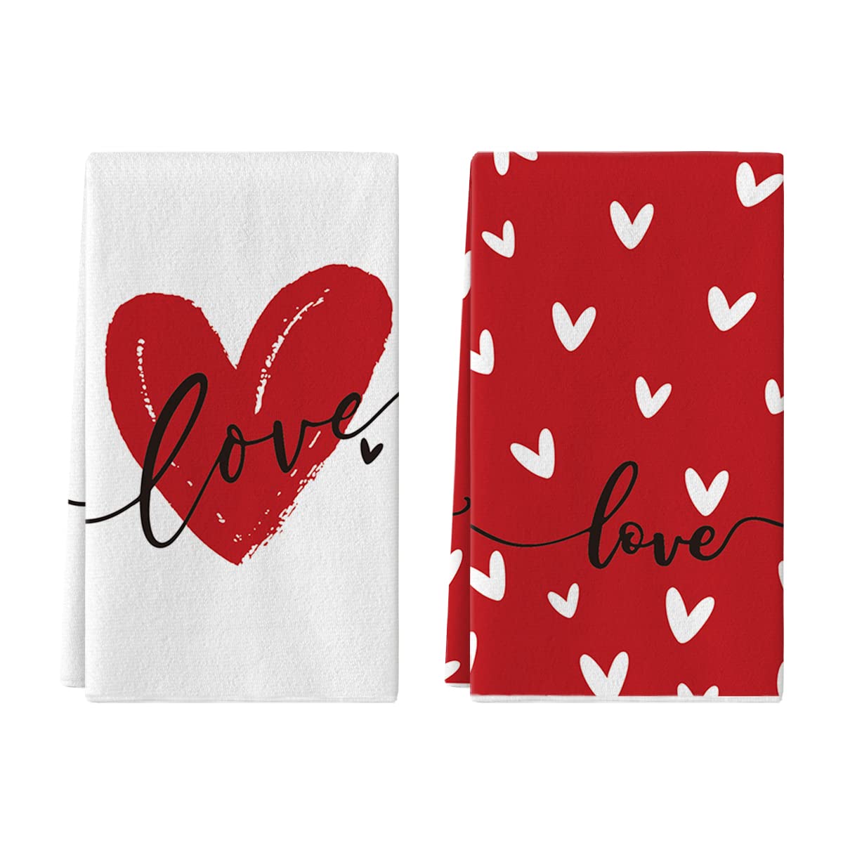 Artoid Mode Love Heart Valentine's Day Kitchen Towels Dish Towels, 18x26 Inch Seasonal Decoration Hand Towels Set of 2