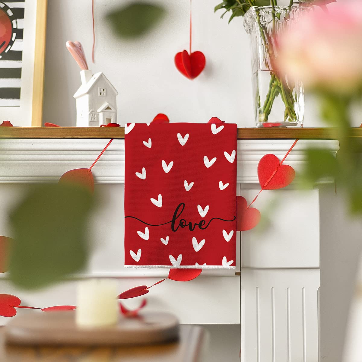 Artoid Mode Love Heart Valentine's Day Kitchen Towels Dish Towels, 18x26 Inch Seasonal Decoration Hand Towels Set of 2