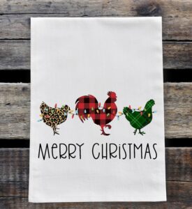 kitchen dish towel - merry christmas chickens with christmas lights flour sack towel - christmas decoration