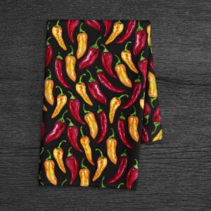 Chili Pepper Print Hand Towel - Kitchen Towel - Bathroom Hand Towel - Cotton Terry Cloth - 15"x25"