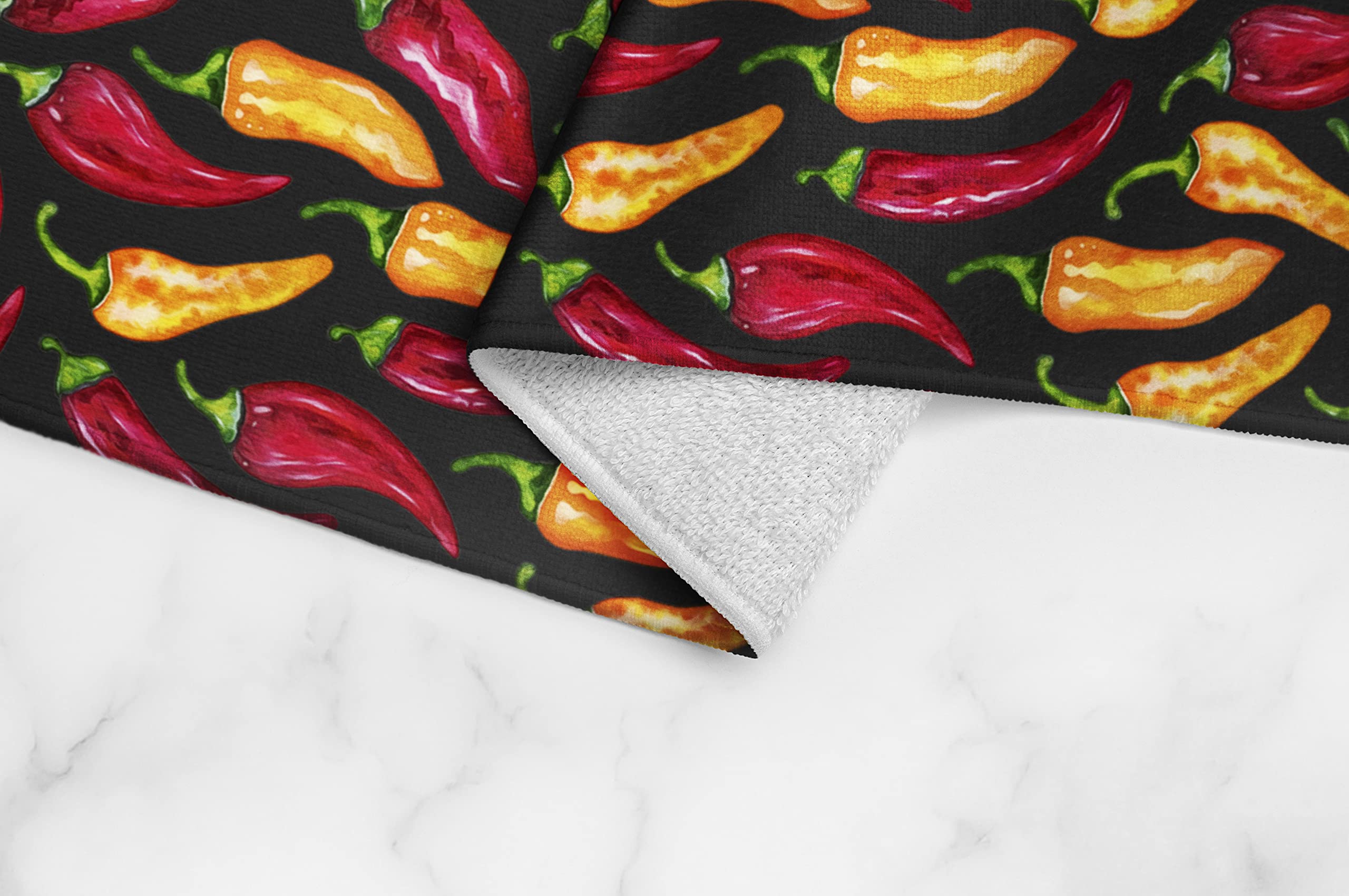 Chili Pepper Print Hand Towel - Kitchen Towel - Bathroom Hand Towel - Cotton Terry Cloth - 15"x25"