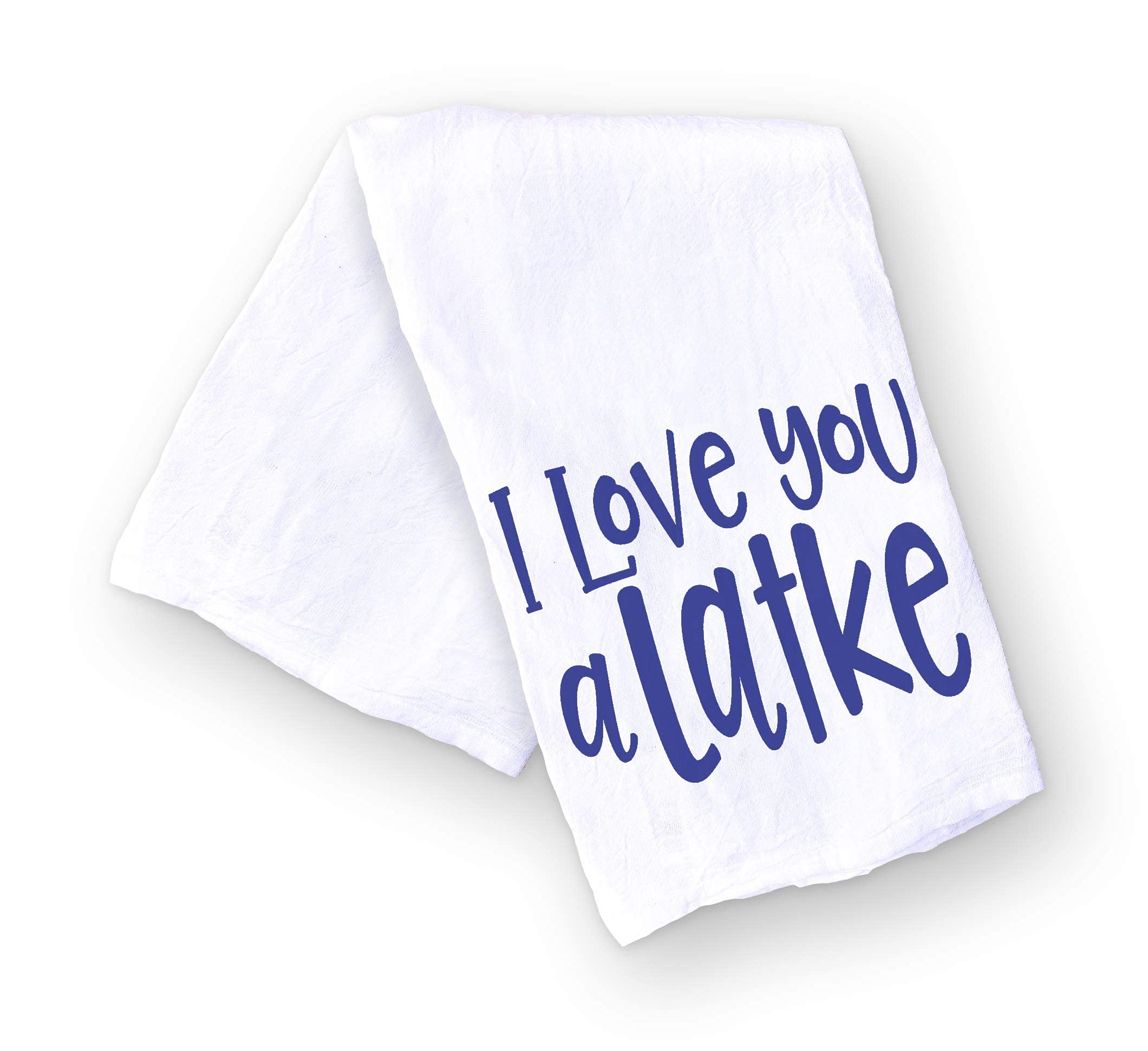 Funny Jewish Holiday Kitchen Towel, I Love You a Latke Hanukkah and Shabbat Jewish Holiday Gift for Housewarming or Hostess, Handmade Dish Towel (I Love You A Latke)