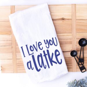 Funny Jewish Holiday Kitchen Towel, I Love You a Latke Hanukkah and Shabbat Jewish Holiday Gift for Housewarming or Hostess, Handmade Dish Towel (I Love You A Latke)