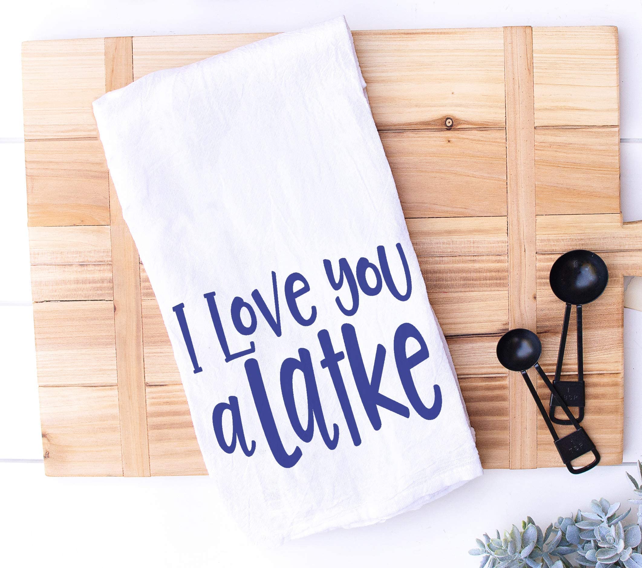 Funny Jewish Holiday Kitchen Towel, I Love You a Latke Hanukkah and Shabbat Jewish Holiday Gift for Housewarming or Hostess, Handmade Dish Towel (I Love You A Latke)