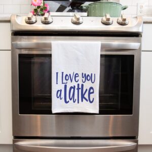 Funny Jewish Holiday Kitchen Towel, I Love You a Latke Hanukkah and Shabbat Jewish Holiday Gift for Housewarming or Hostess, Handmade Dish Towel (I Love You A Latke)