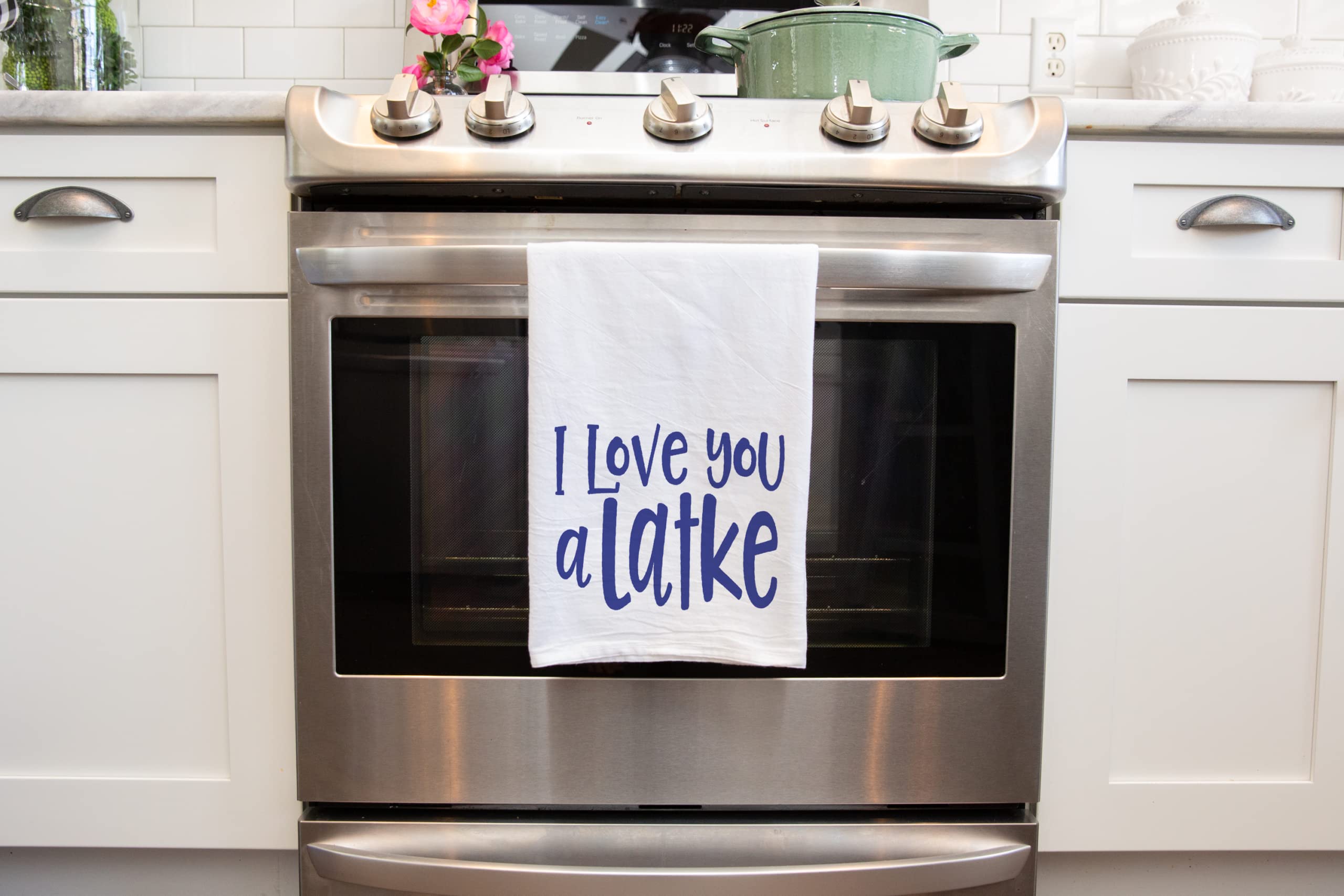 Funny Jewish Holiday Kitchen Towel, I Love You a Latke Hanukkah and Shabbat Jewish Holiday Gift for Housewarming or Hostess, Handmade Dish Towel (I Love You A Latke)