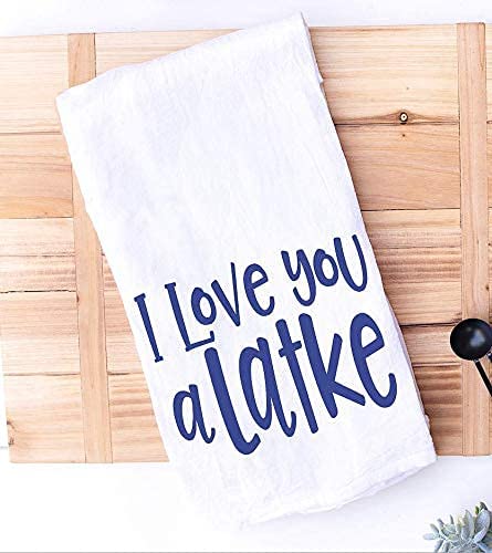 Funny Jewish Holiday Kitchen Towel, I Love You a Latke Hanukkah and Shabbat Jewish Holiday Gift for Housewarming or Hostess, Handmade Dish Towel (I Love You A Latke)