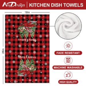 AnyDesign Merry Christmas Kitchen Towels Red Black Buffalo Plaid Dish Towels 28 x 18 Snowman Truck Xmas Tree Holiday Hand Drying Towels for Christmas Home Kitchen Decor Housewarming Gifts, Set of 2