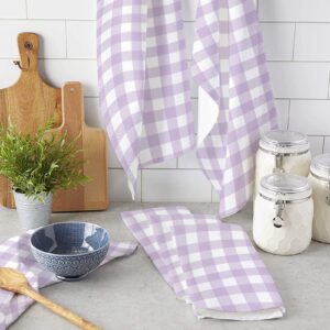Beisseid Kitchen Dish Towels, Lavender Buffalo Check Plaid Dish Cloth Fingertip Bath Towels Cloth Farmhouse Style Hand Drying Soft Cotton Tea Towel Set, 18x28in