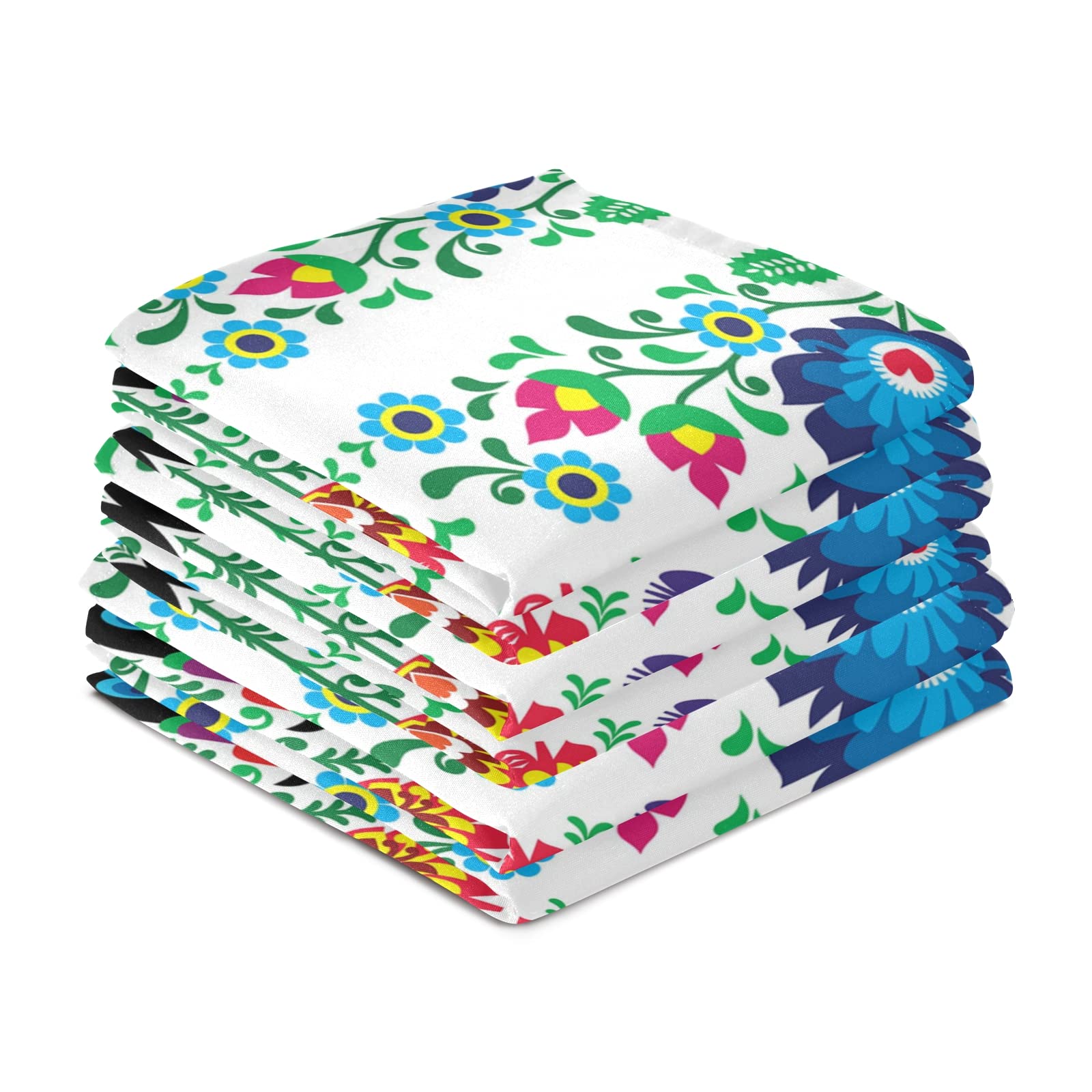 Polish Floral Rooster Folk Art Colorful On White Set of 1 Polyester Kitchen Dish Towel, Dishtowels Waffle Dishcloths, Hemmed Napkin Towel, Hand Bar Tea Towels with Hanging Loop