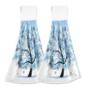 winter snowflakes tree kitchen hanging towel 14 x 18.2 inch snow flower ball hand tie towels set 2 pcs tea bar dish cloths dry towel soft absorbent thin durable for bathroom laundry room decor