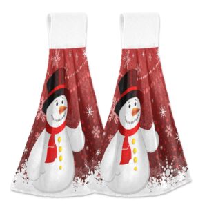 christmas winter snowman kitchen hanging towel red snowflakes hand fingertip bath tie towels set of 2 pcs tea bar dish cloths 14 x 18 in dry towel soft absorbent thin durable for laundry room decor