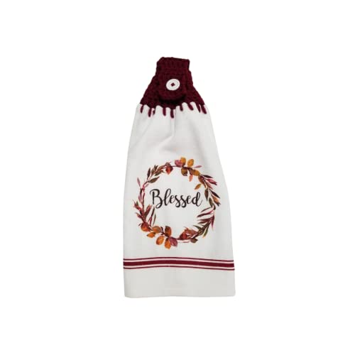 Crochet Top Kitchen Towel Blessed in Burgundy